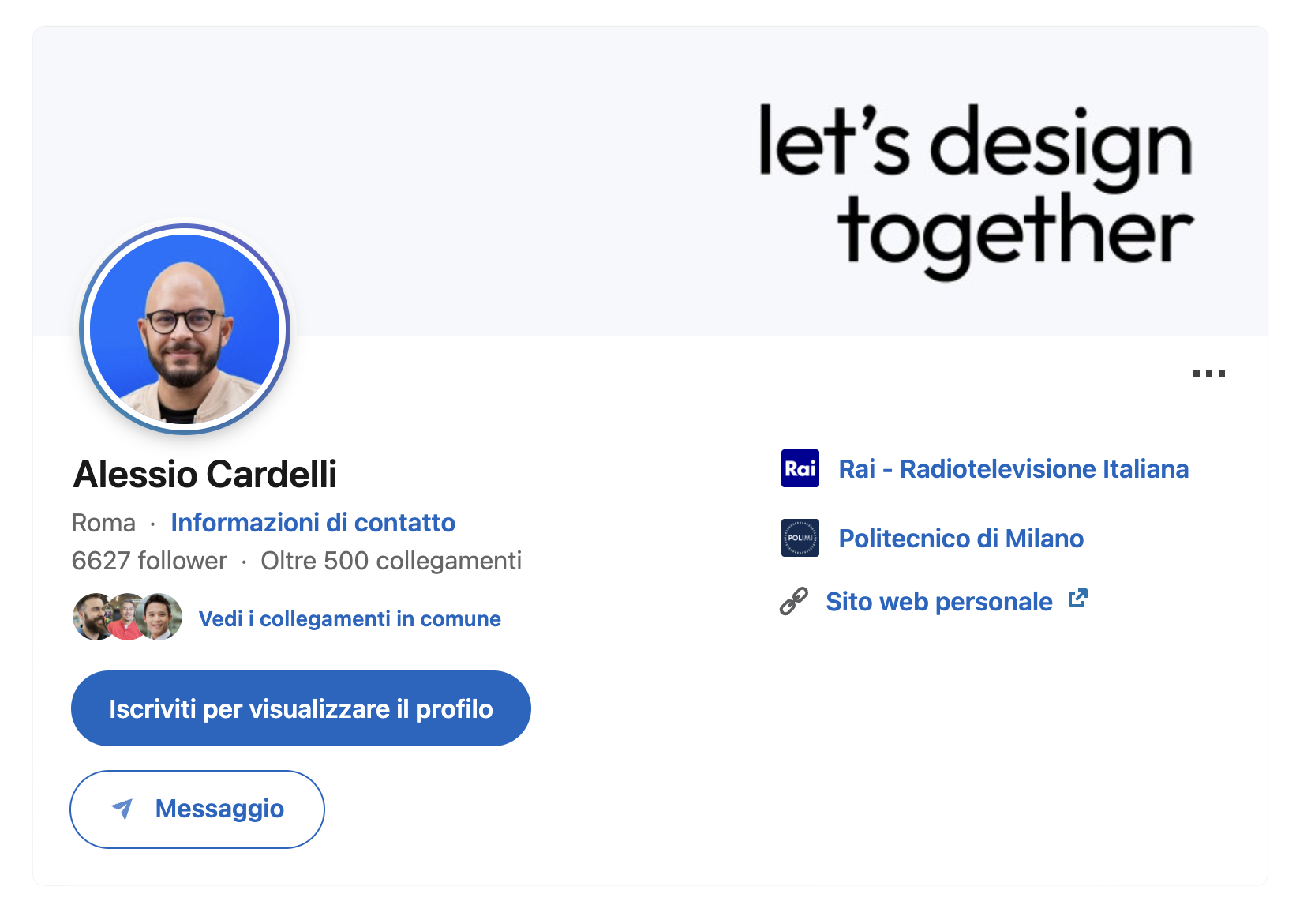 Screenshot del profilo LinkedIn di Alessio Cardelli