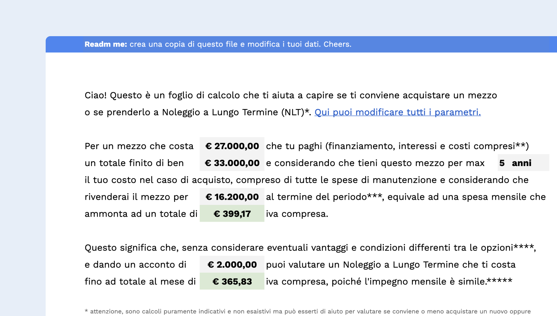 Screenshot del file G-sheet da duplicare e riempire